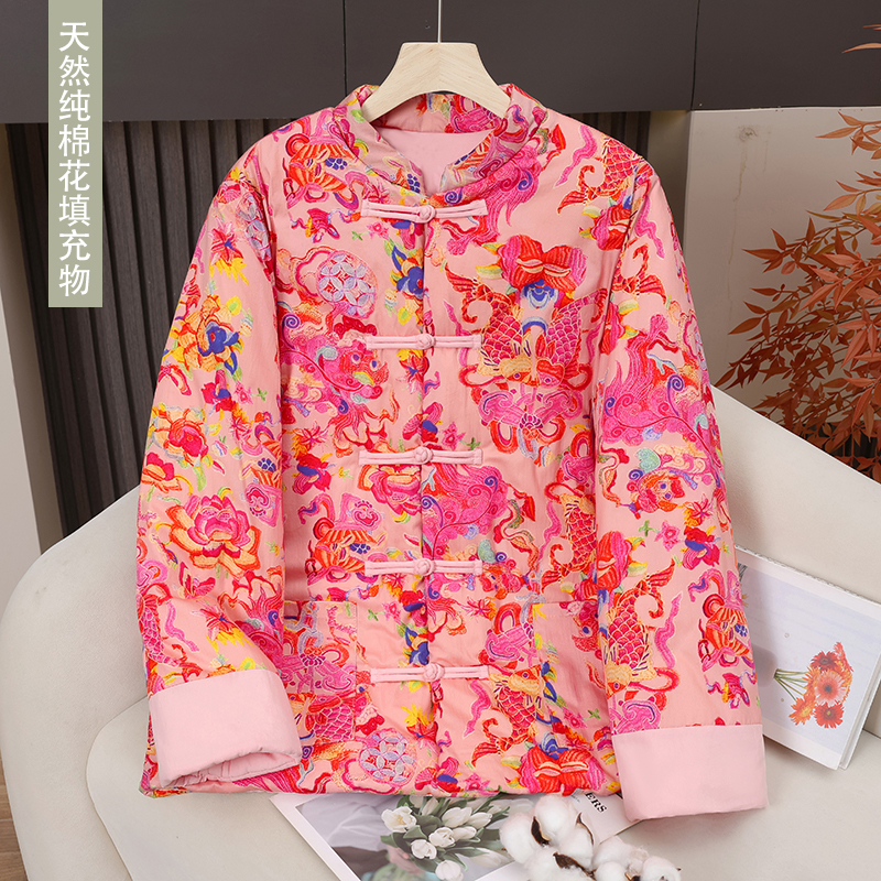 冬季新款女士棉服外套新中式国风小棉袄宽松保暖复古防寒棉衣