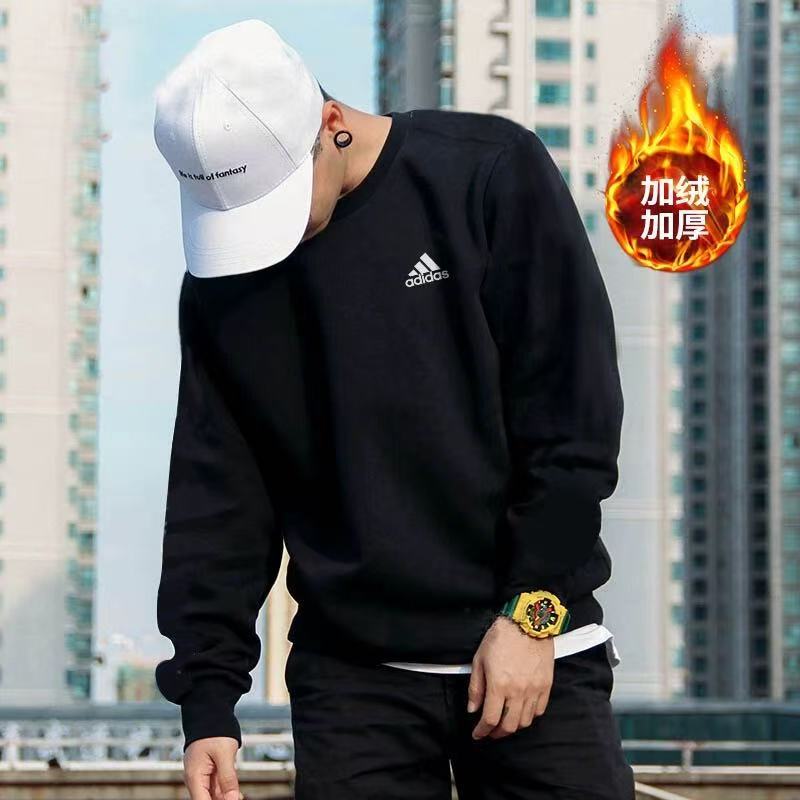 Adidas阿迪达斯小logo经典男子加绒保暖运动休闲圆领卫衣 GV5295