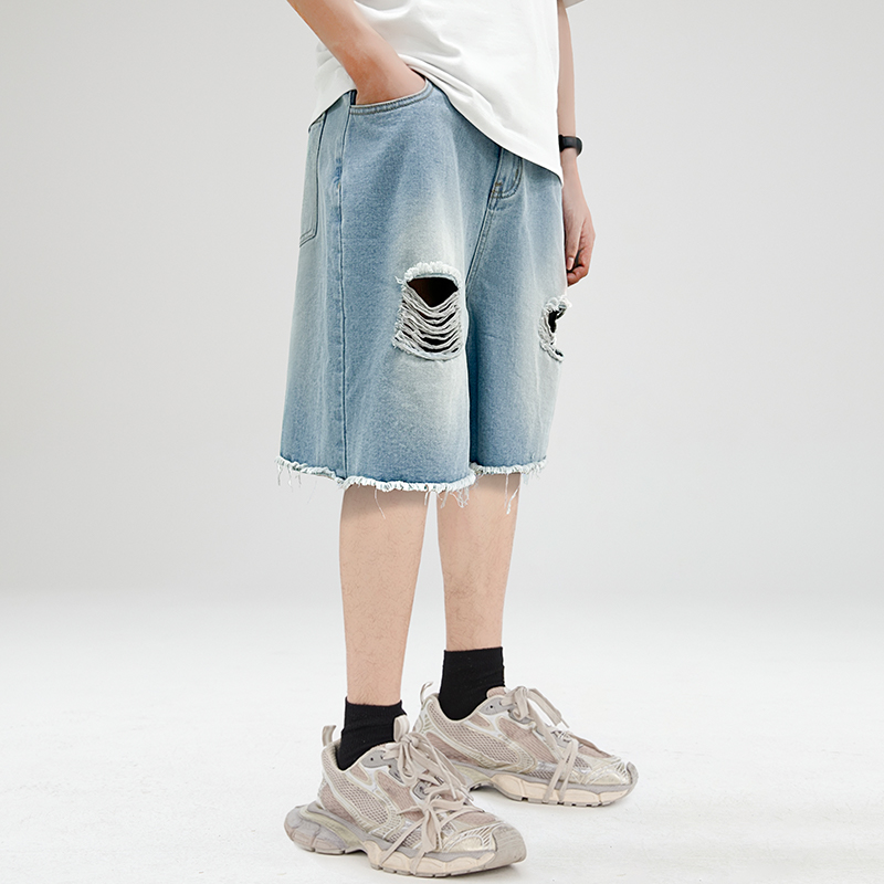 SUPERCRAZY2025夏季新款男女同款潮流破洞牛仔裤裤子牛仔短裤36