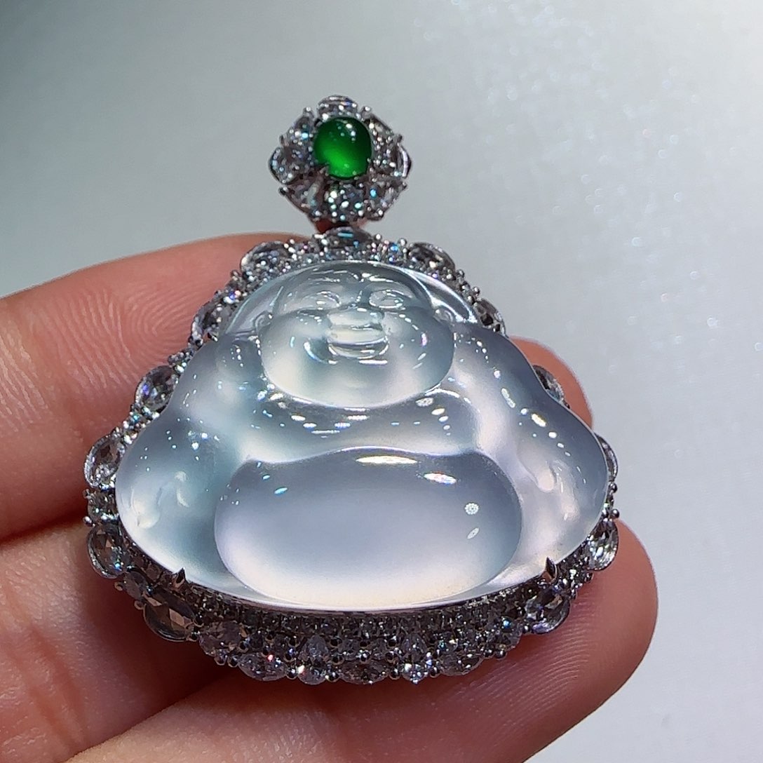 翡翠18K金镶嵌吊坠(不含链)佛公