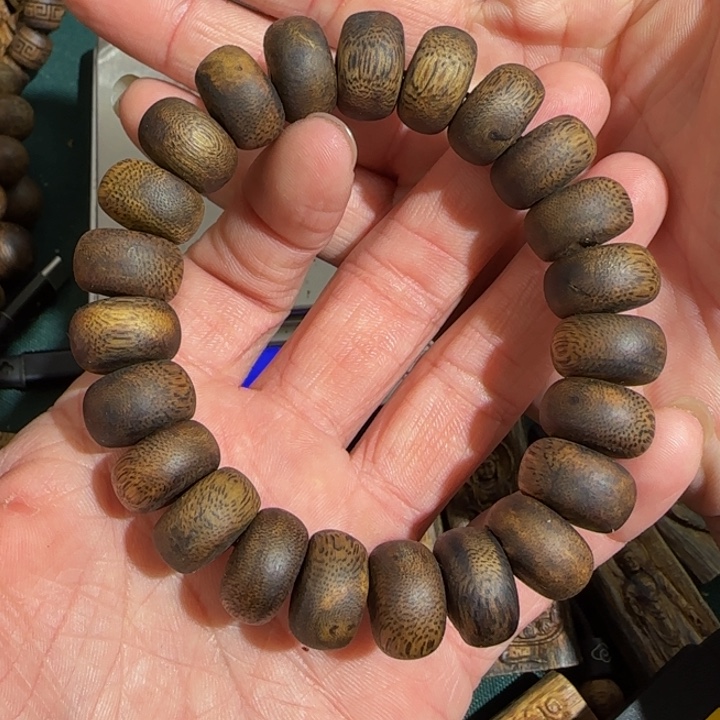 沉香手串金沙叶老料老型算盘珠单圈1.5高货21.9