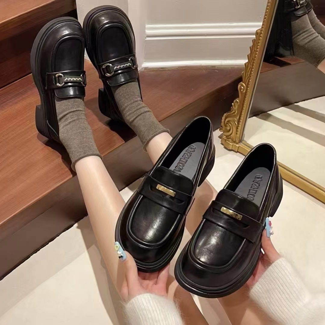 3.5cm乐福鞋女复古小皮鞋2025新款春秋黑色厚底英伦风时尚百搭鞋