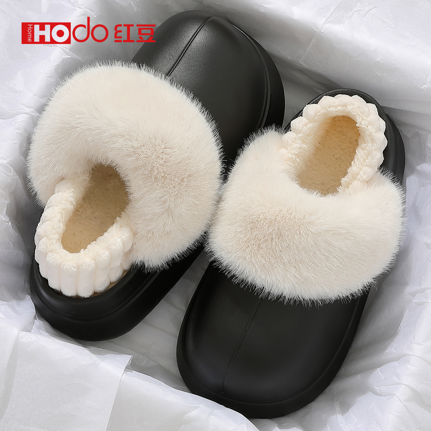 红豆冬季保暖防水棉拖鞋秋冬新款加绒加厚室内家居外穿防滑棉拖