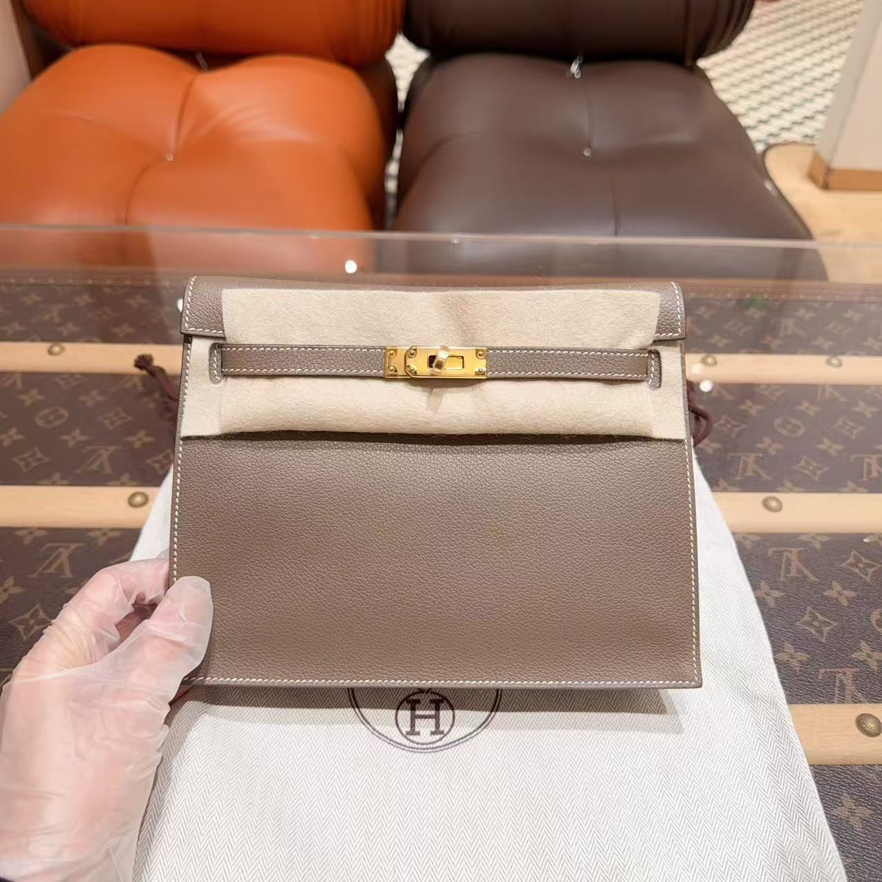 未使用 Hermes/爱马仕 Kellydanse 全套 大象灰金扣！ec皮！w刻！