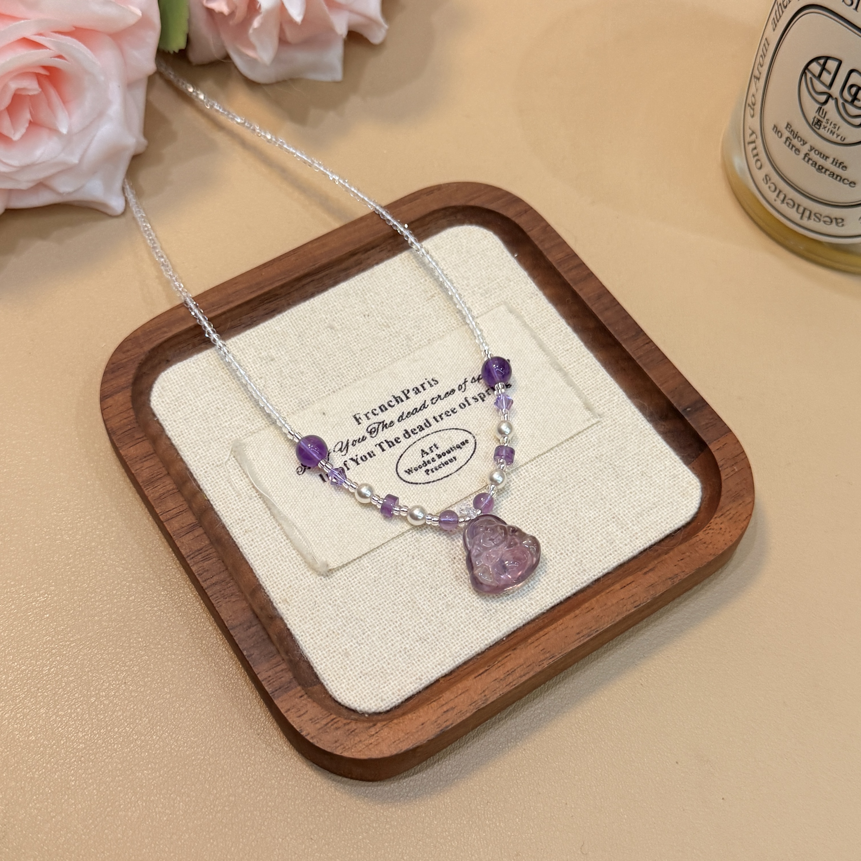 A134天然紫水晶佛公水晶项链