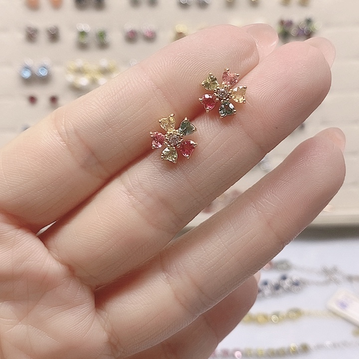 碧玺耳饰银S925镶嵌耳饰302