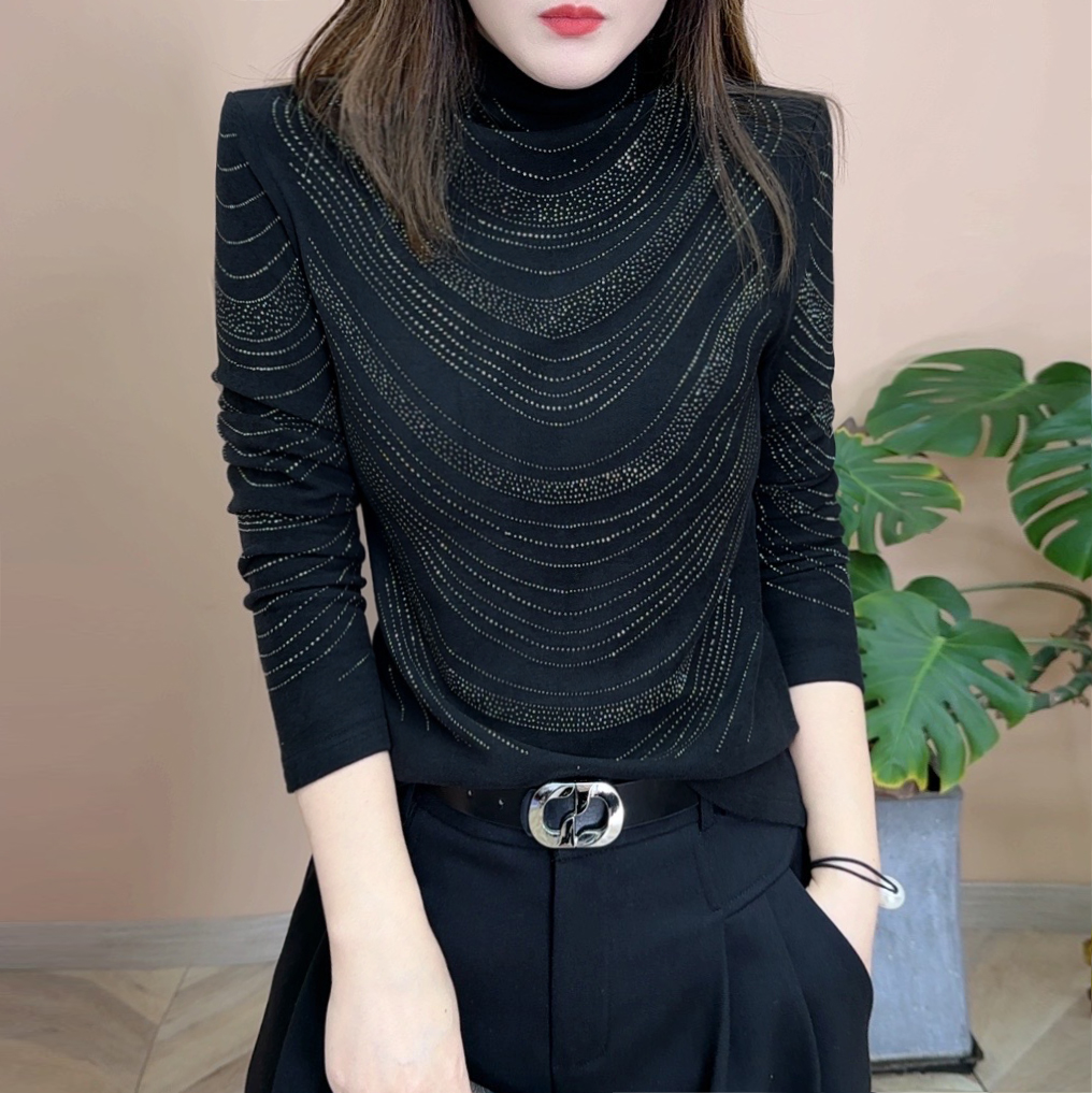 2025冬季新品时尚百搭修身显瘦加绒加厚个性高领打底女士上衣7812