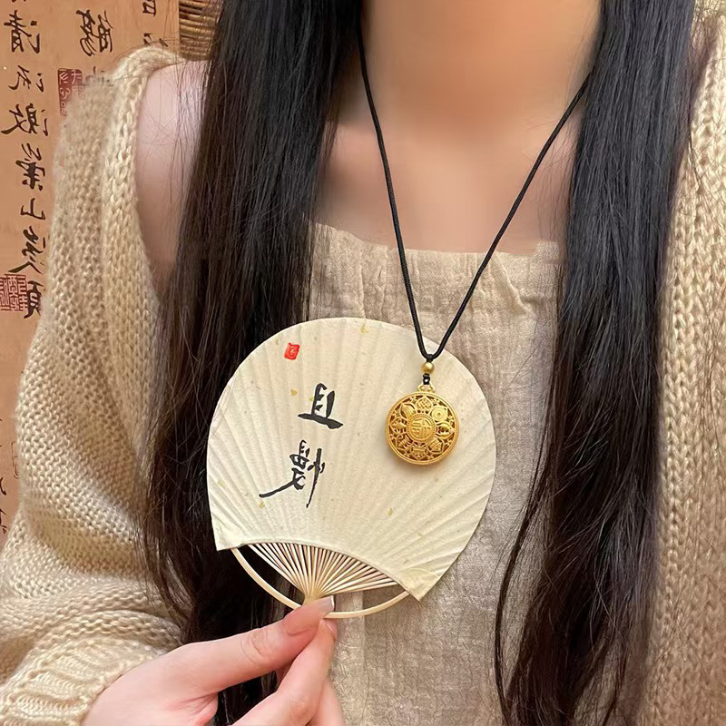 合金棉绳项链 八宝罗盘项链时尚传承福字牌双面