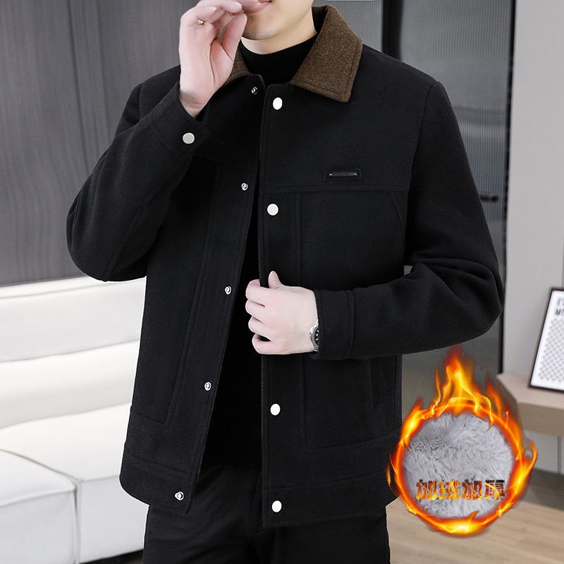 加绒加厚韩版冬季保暖男士夹克休闲秋冬季新款毛呢时尚潮流外套