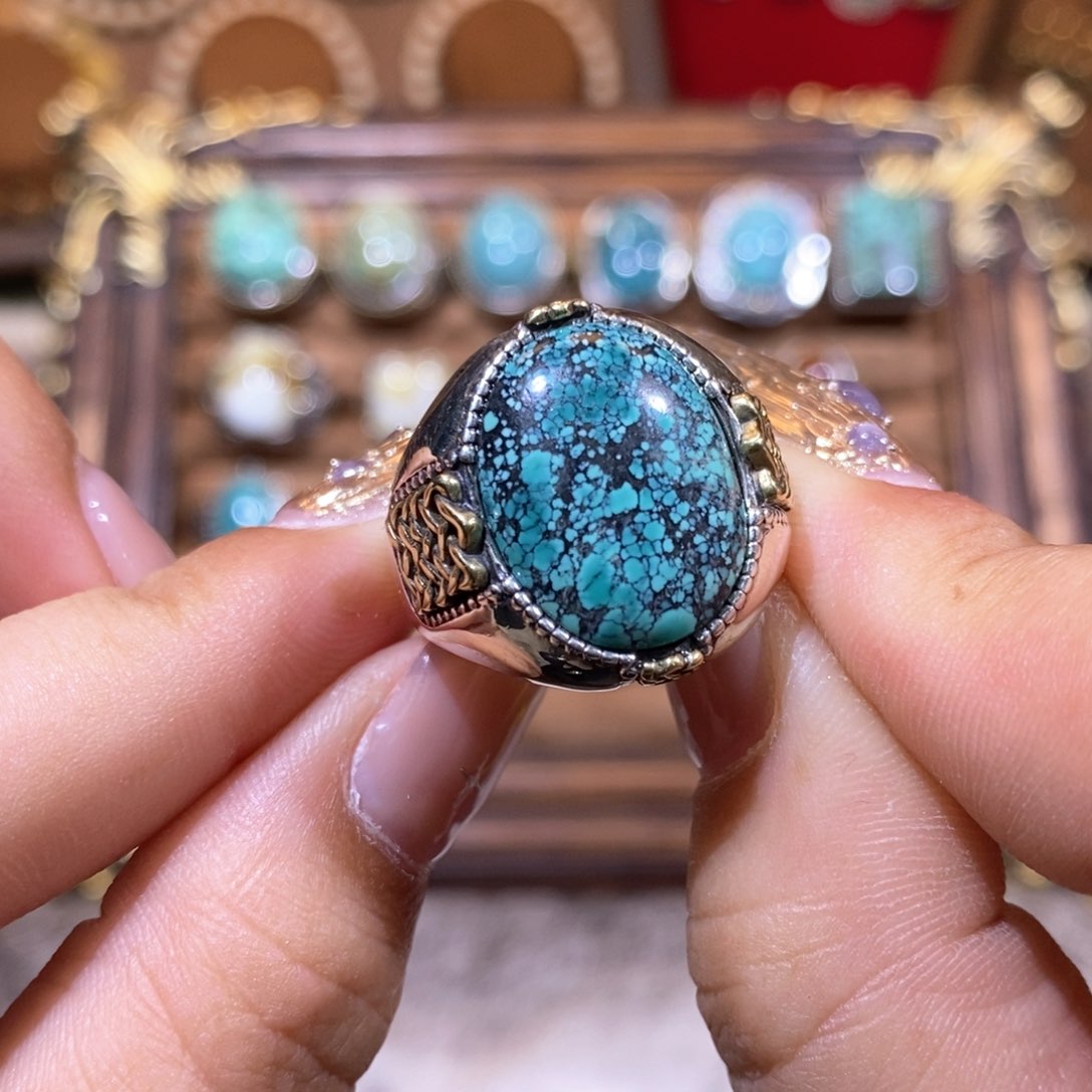 绿松石戒指银S925镶嵌奶****?戒指