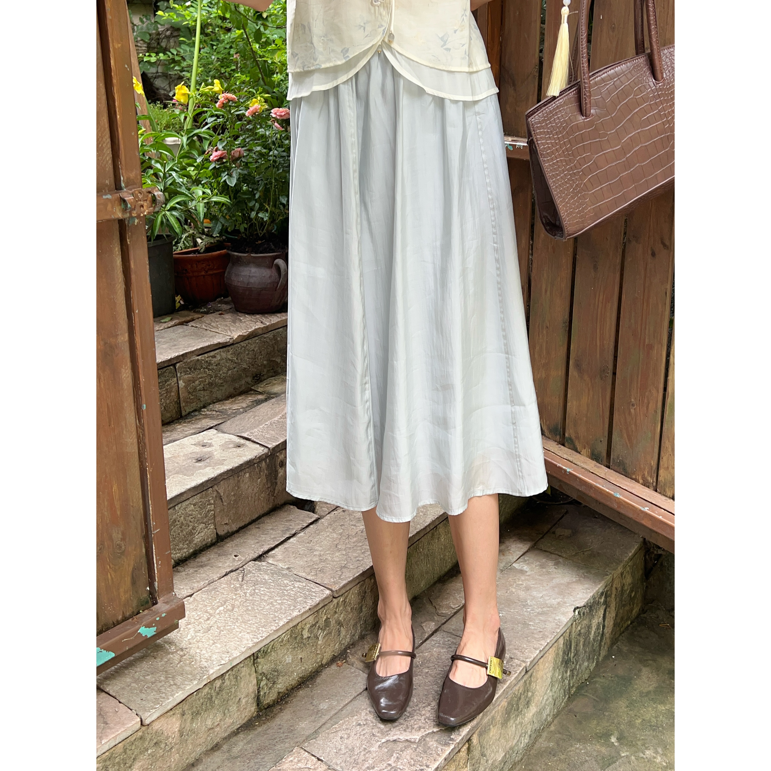 温舒敏【塞西莉亚】温柔风半裙高腰百搭复古半身裙裙子MC1988613