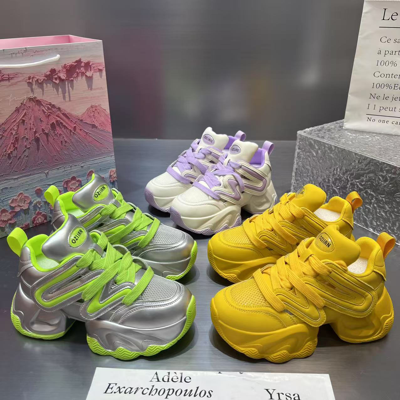 【慧】欧洲站厚底透气网面拼色老爹鞋女ins超火透气网面厚底松糕潮