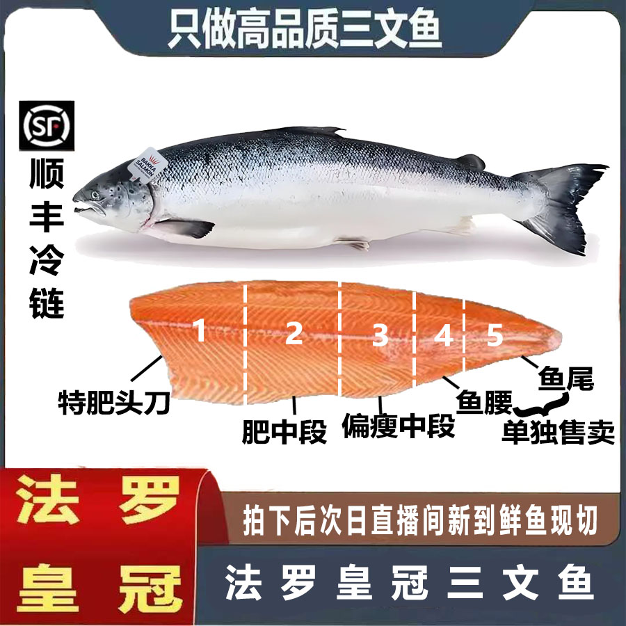 【特肥头刀】法罗皇冠三文鱼大西洋鲑鱼带皮称重