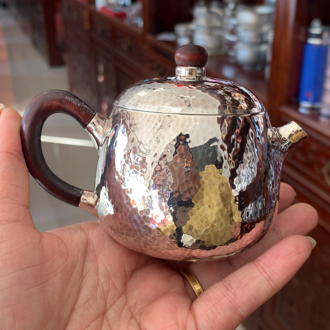 足银999紫皮锤纹茶壶180容量左右130克左右