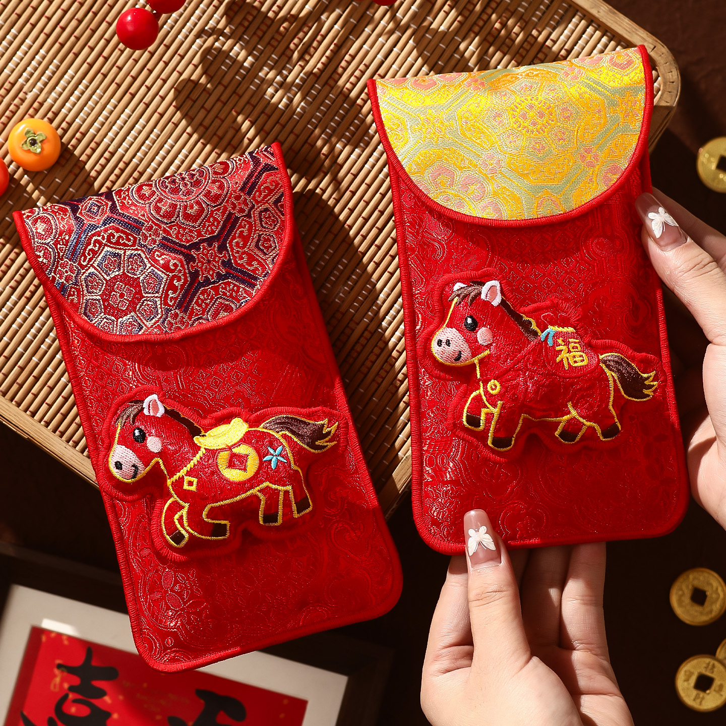 菲寻马年布艺红包袋2026新款春节元旦儿童过年压岁钱包新年利是封