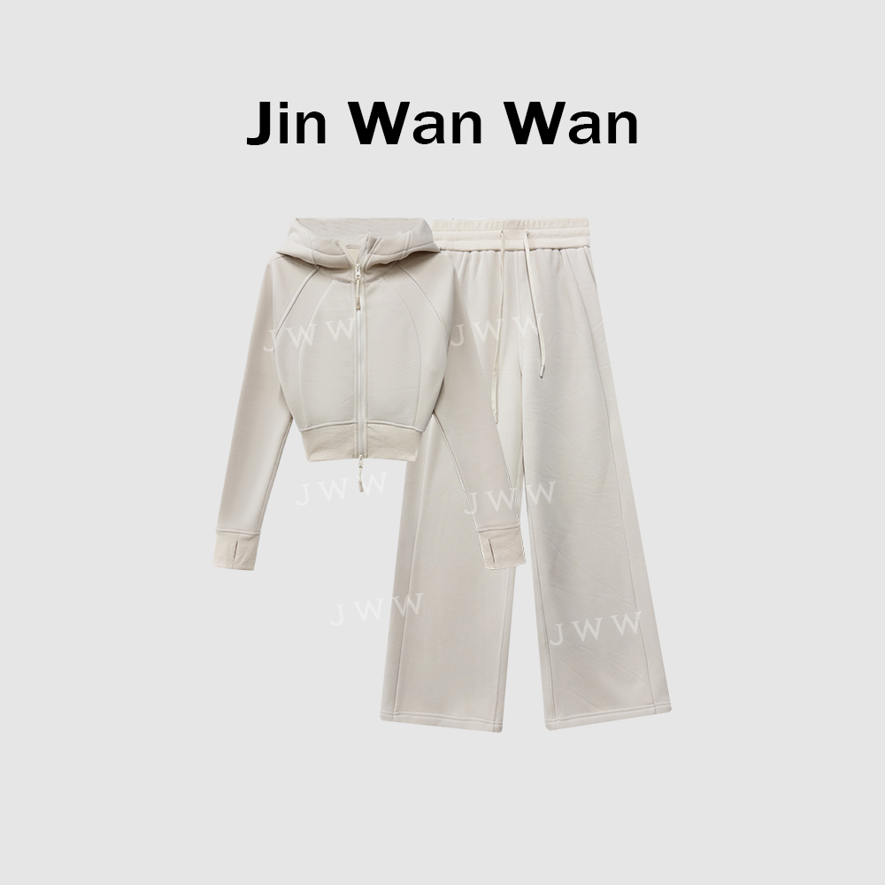 【奶油蛋糕】洋气时尚加绒连帽卫衣套装    上衣+阔腿裤