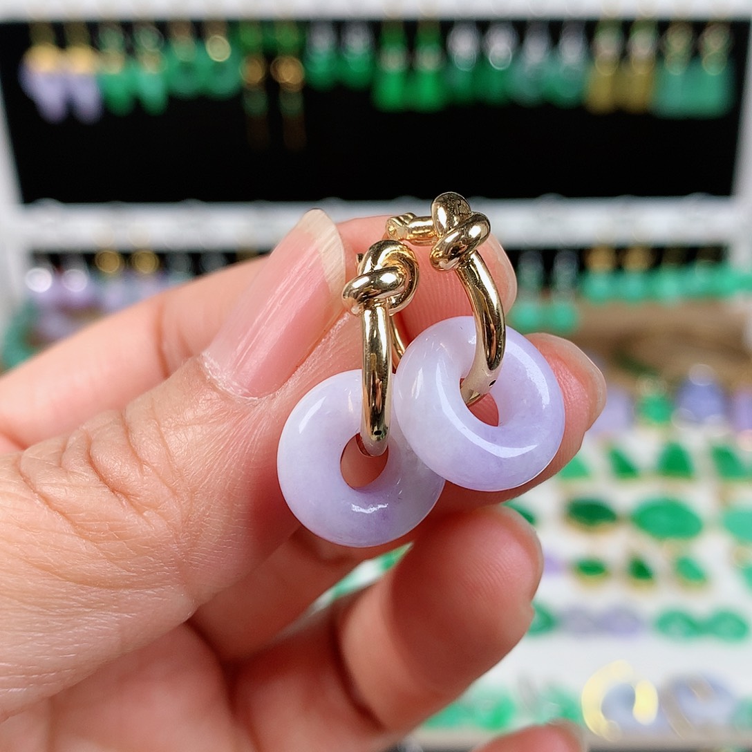 翡翠耳饰18K金镶嵌的