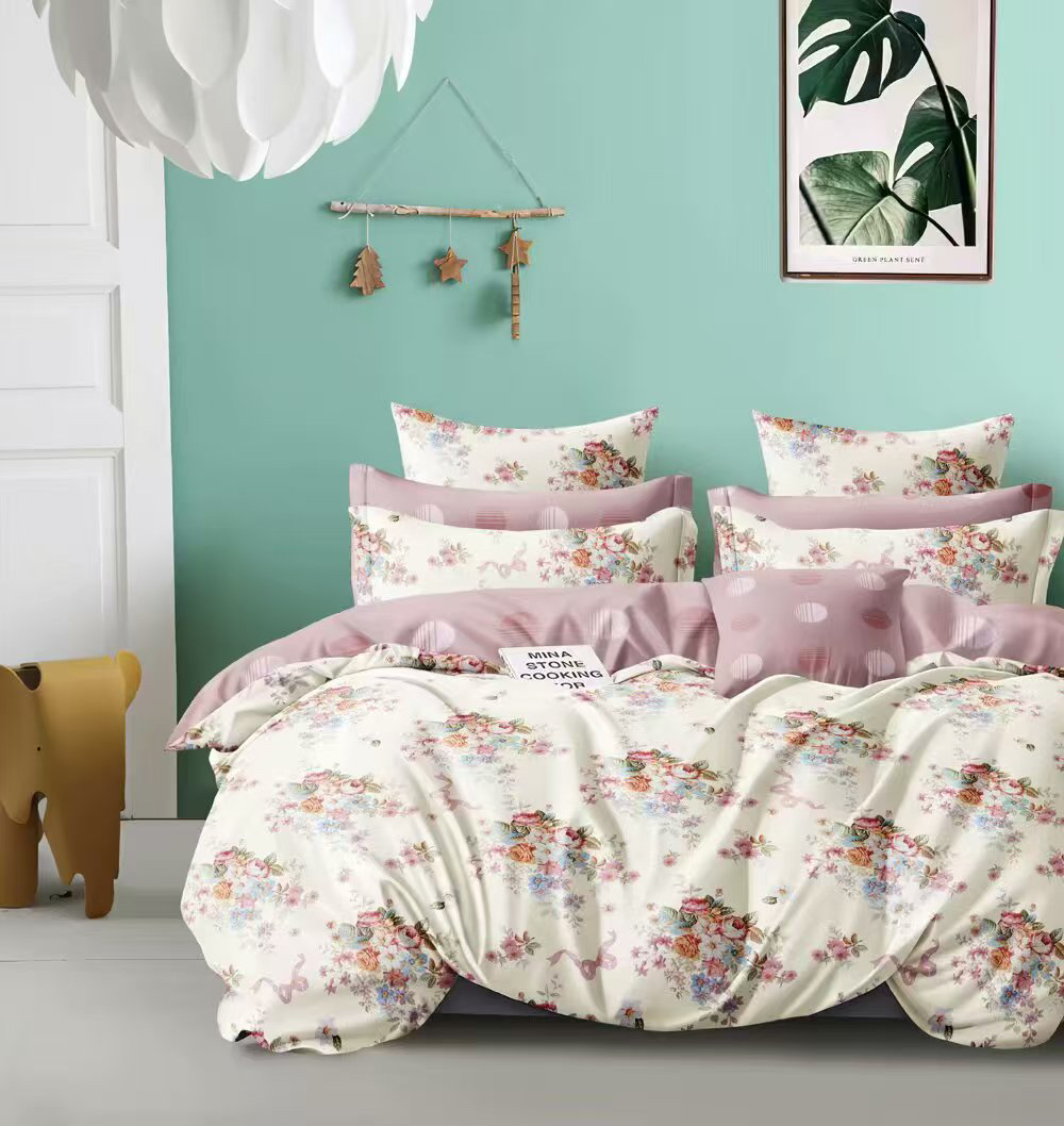 精纺细纱斜纹四件套【典雅穗花】被套2*2.3枕套48*74床单2.35*2.45