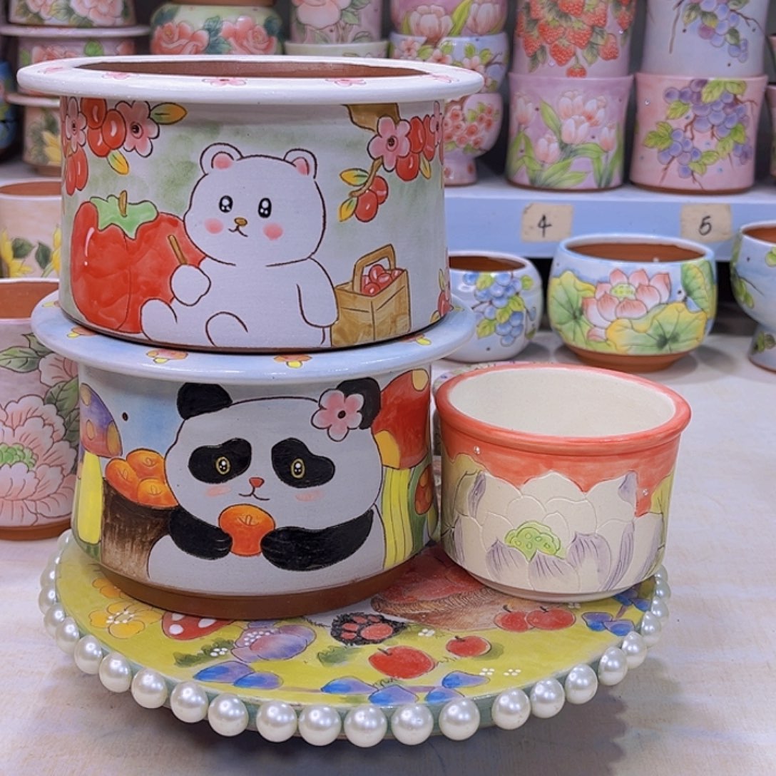 小***u花盆景德镇多肉手绘花盆瑕疵