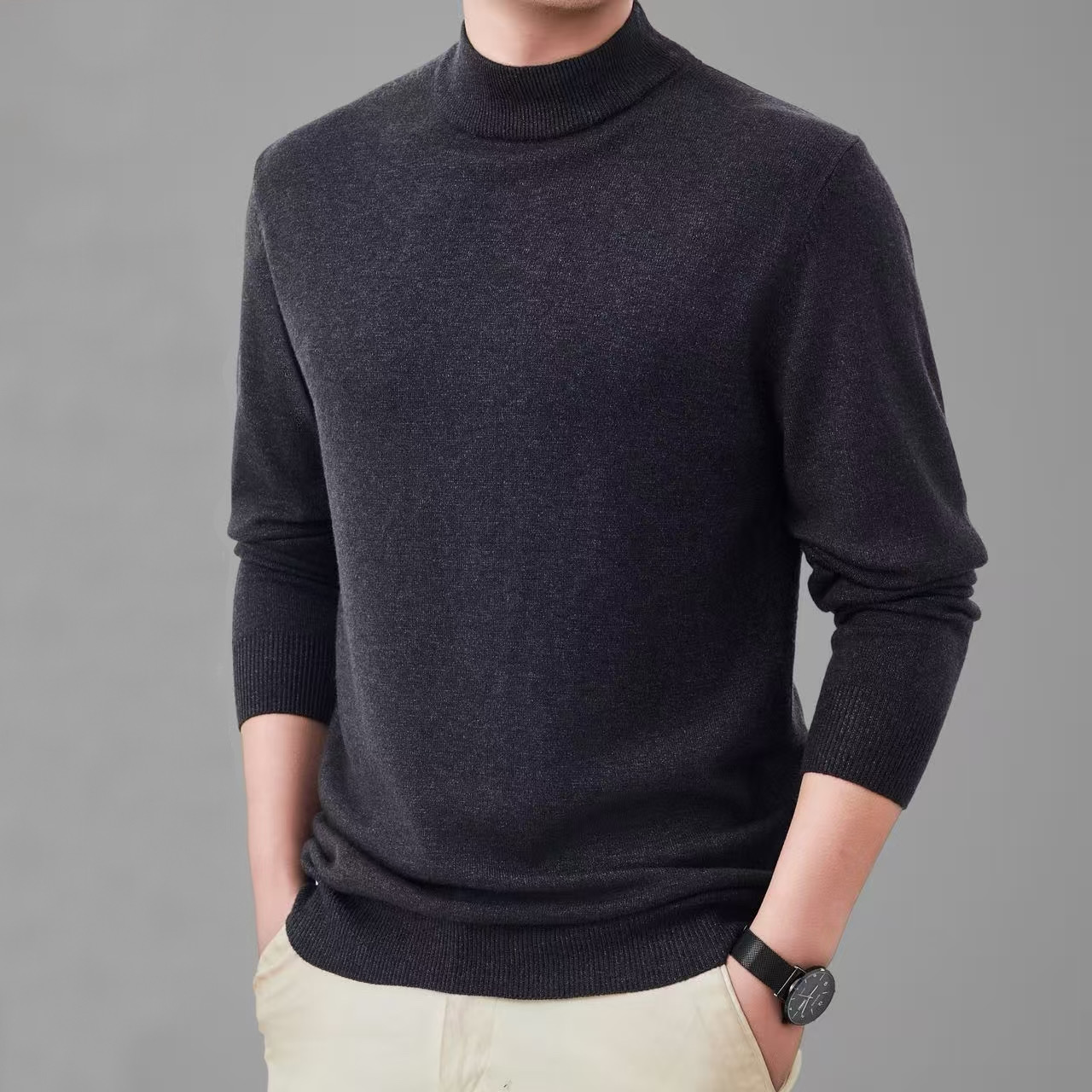 【纯羊绒】550克高档秋冬男士针织圆领保暖羊毛衫套头男装上衣808