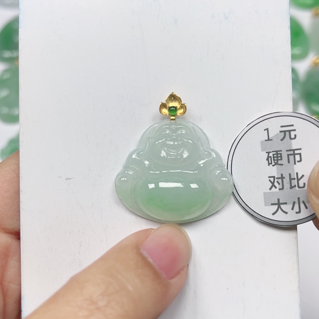 翡翠挂件18K金镶嵌四会天然A货翡翠