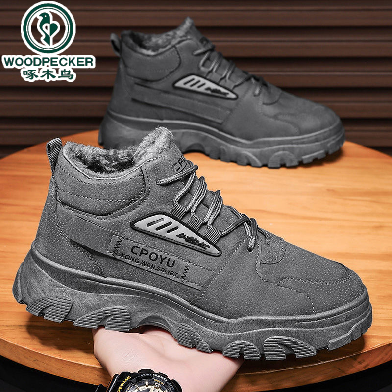【正品】啄木鸟冬季男鞋2025新款加绒保暖棉鞋休闲鞋男款潮鞋马丁靴
