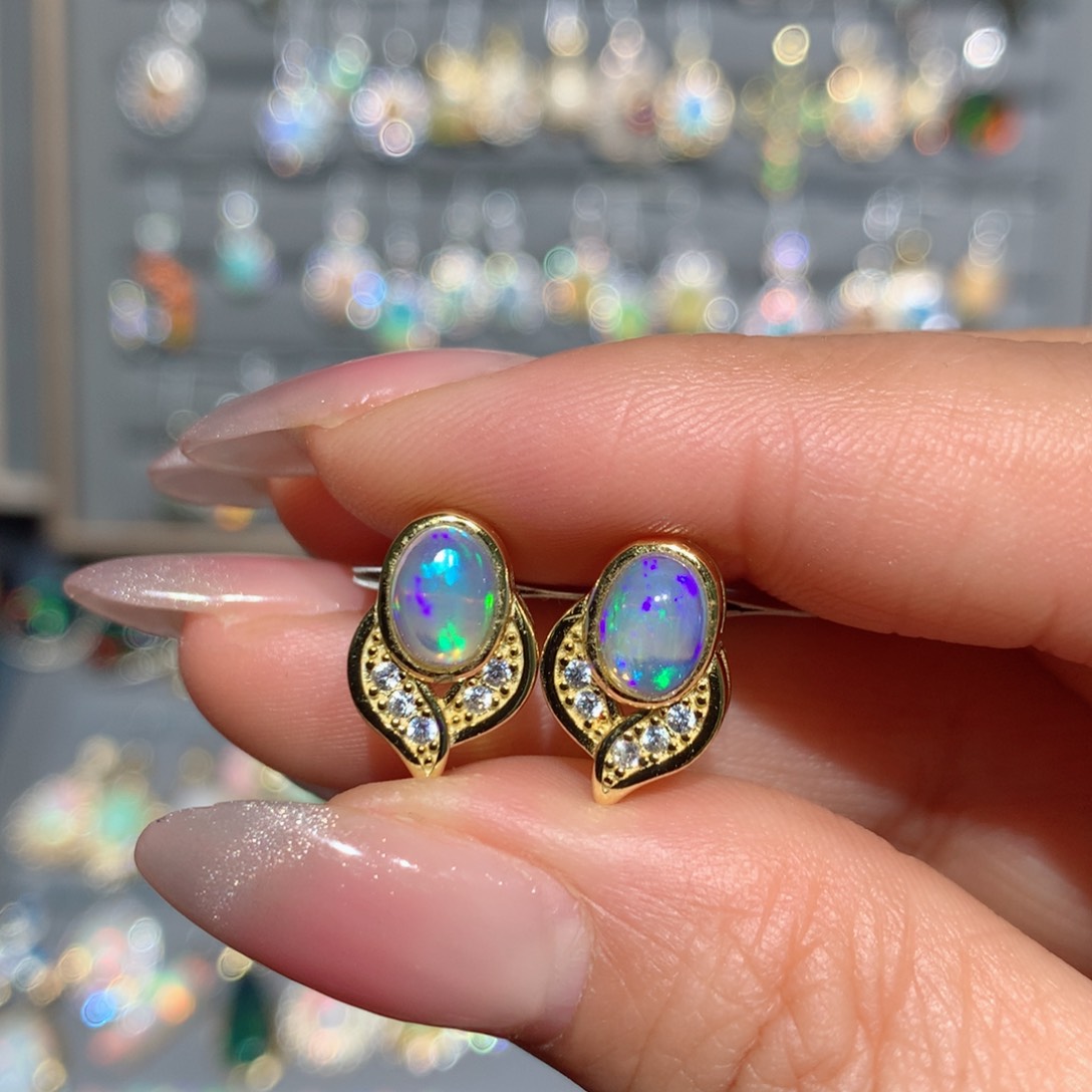 欧泊福利耳饰银S925镶嵌