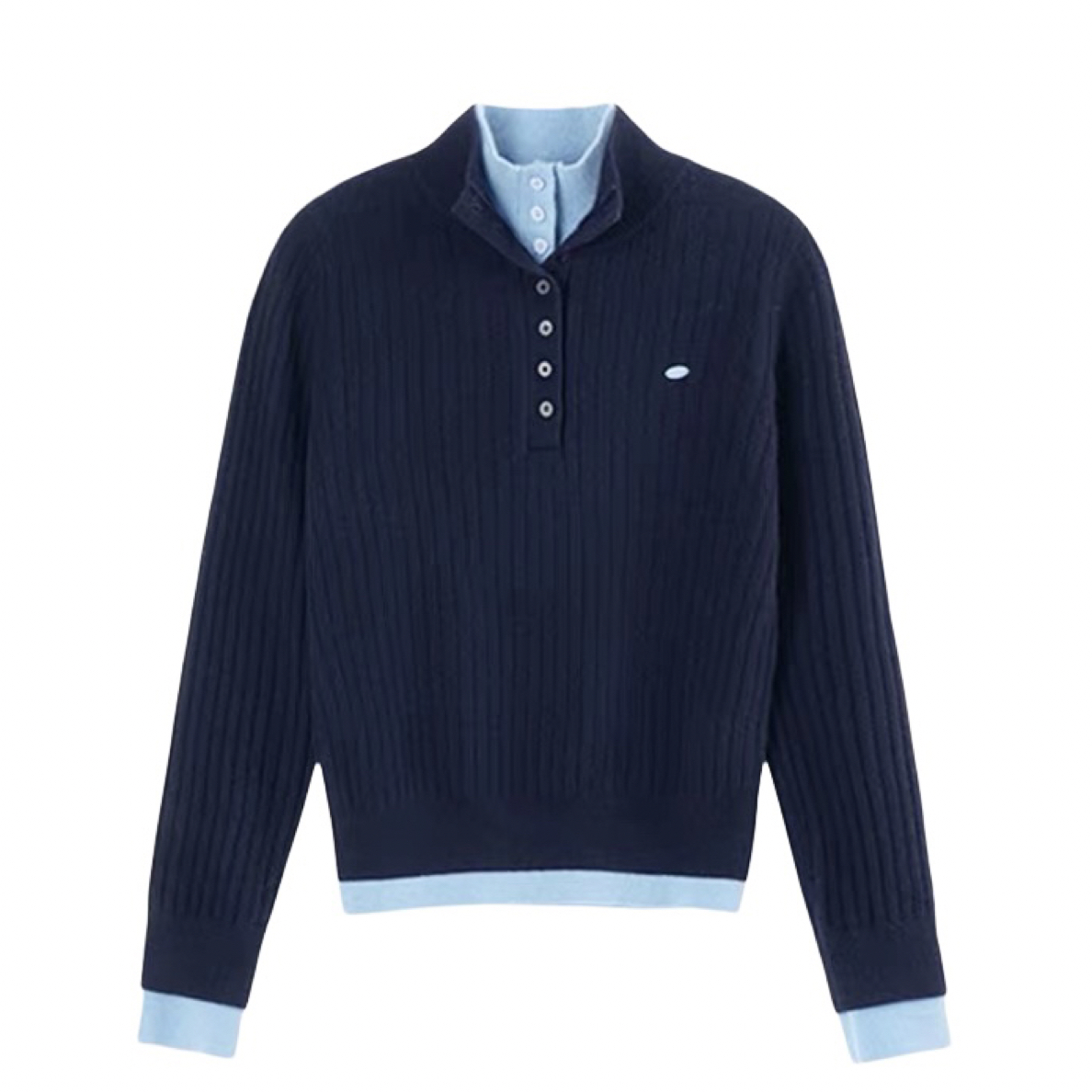 女款；85464秋冬拼色双层领毛衫