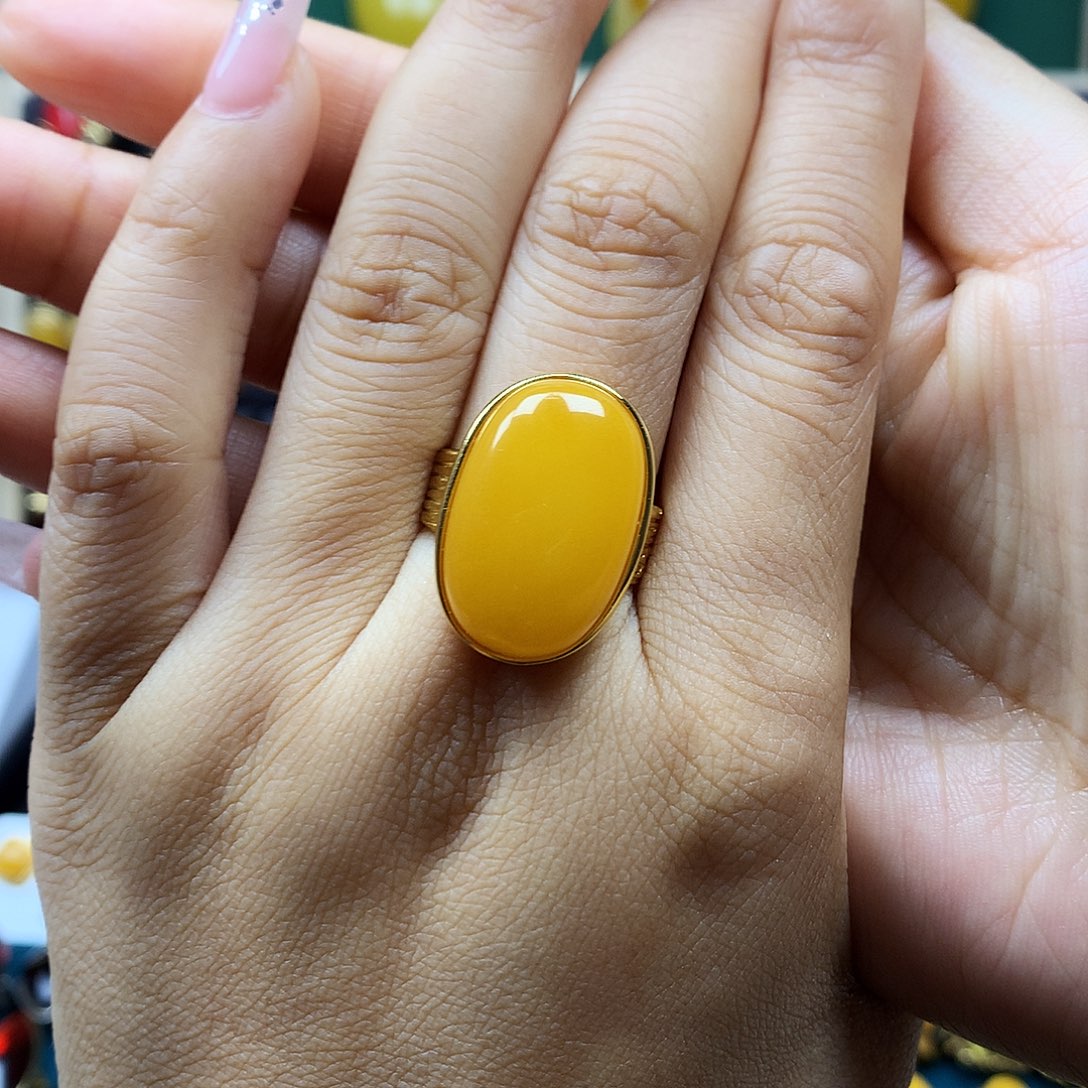 蜜蜡银S925镶嵌戒指戒指