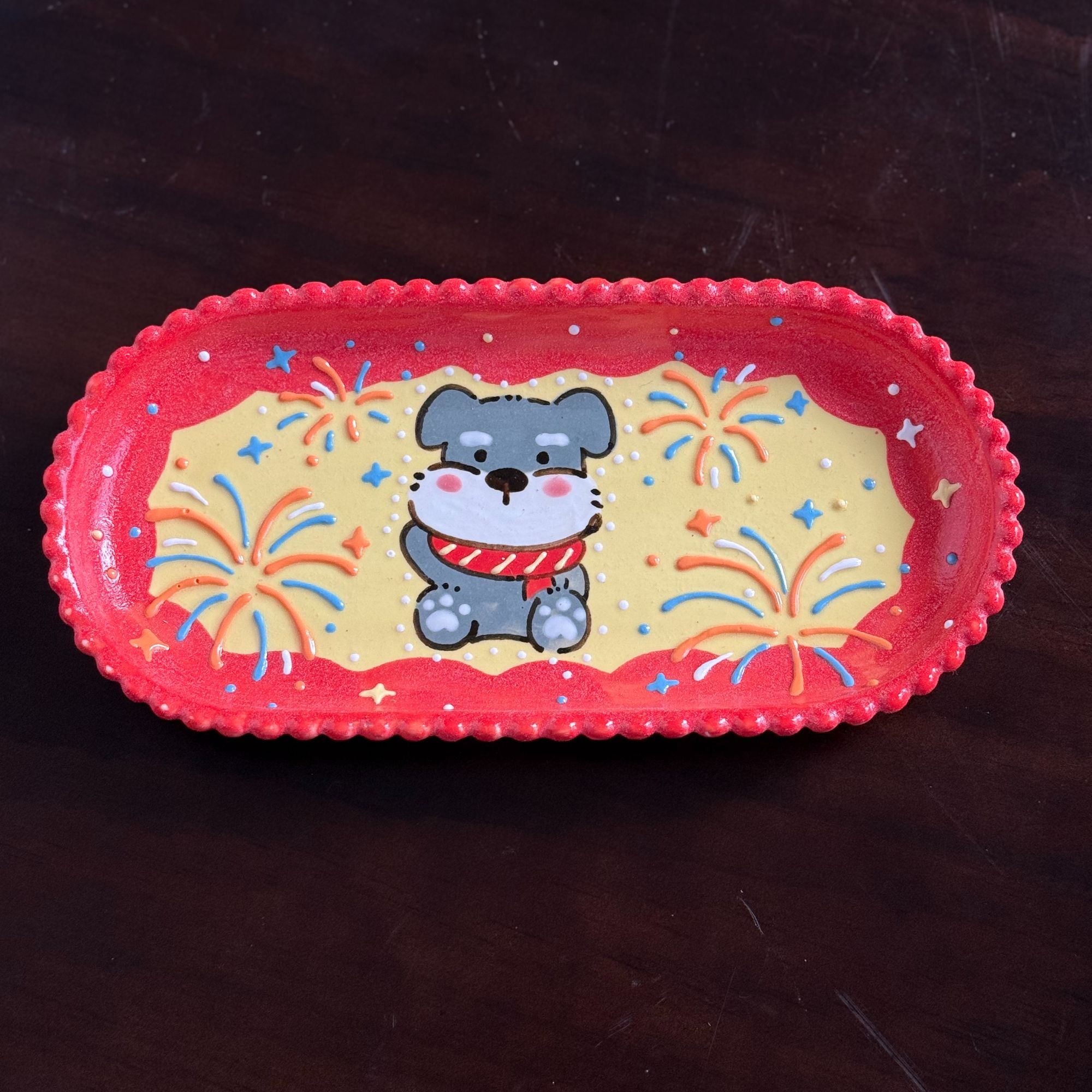 编号229新年款雪纳瑞椭圆花边盘