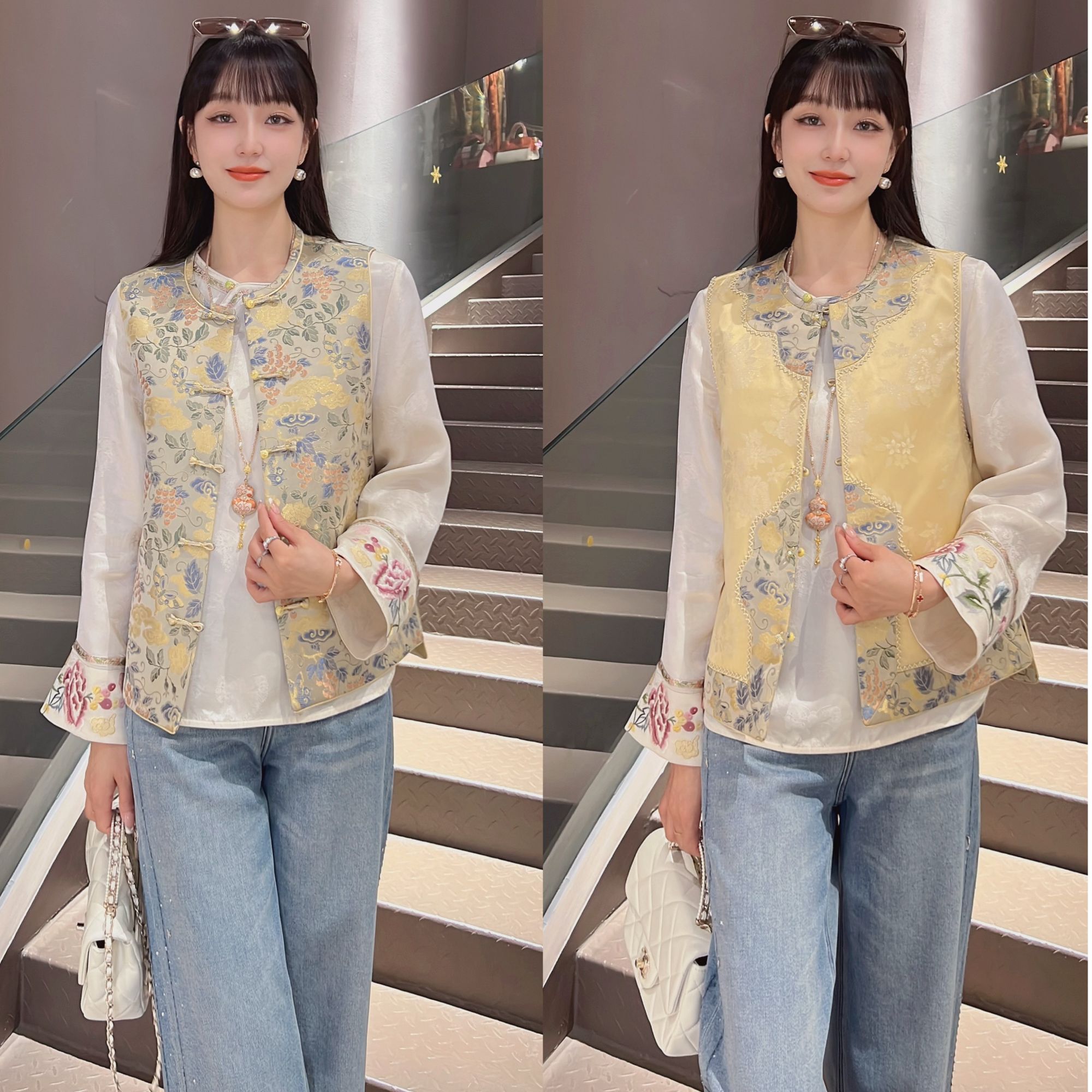 《ELFBOX》【祥云金枝】时尚百搭显瘦日常中国风中式双面穿马甲6518