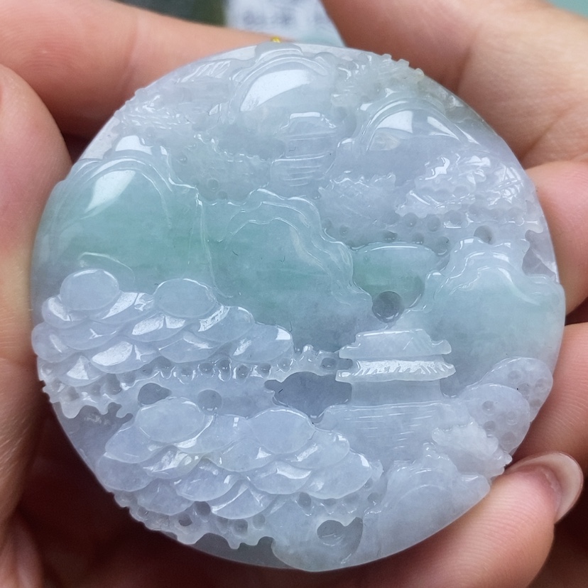 【闪购商品】翡翠未镶嵌颈饰天然缅甸A货翡翠山水牌