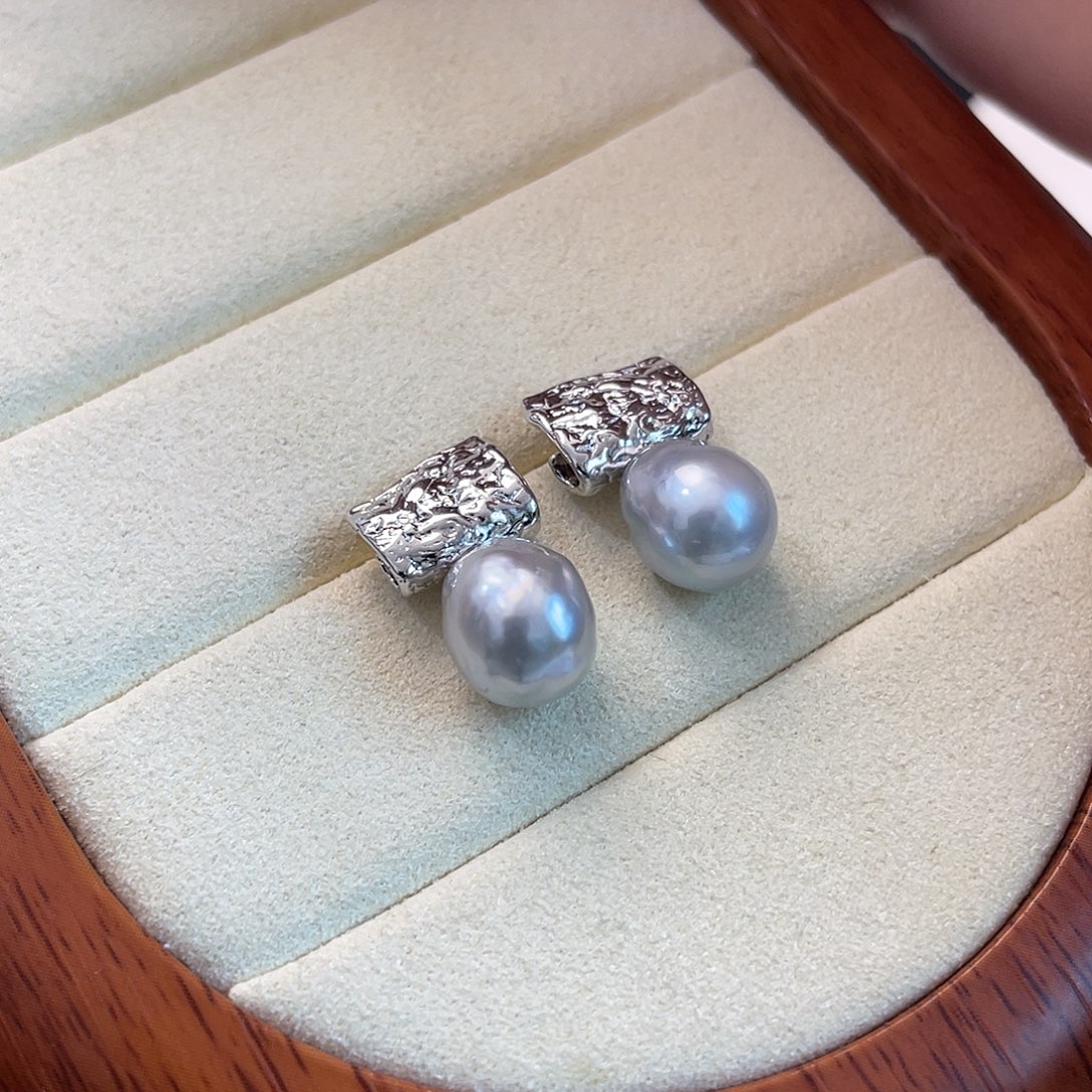 耳饰银S925镶嵌海水珍珠