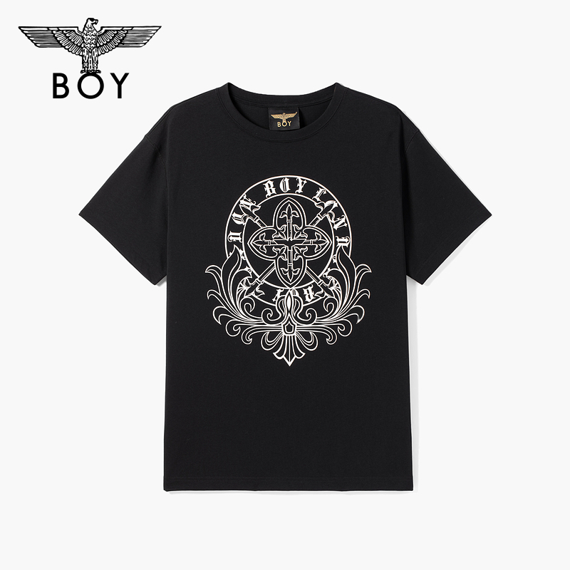 BOY LONDON新款夏季男女同款黑色印花高街时尚潮牌短袖T恤N01083