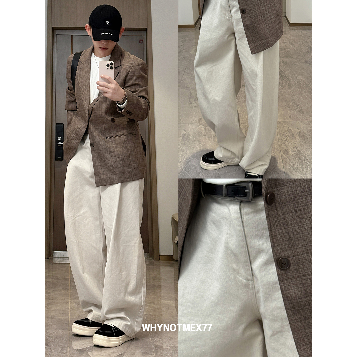 序77 2025秋季新品原创设计款混纺复古老钱风廓形垂感弯刀裤