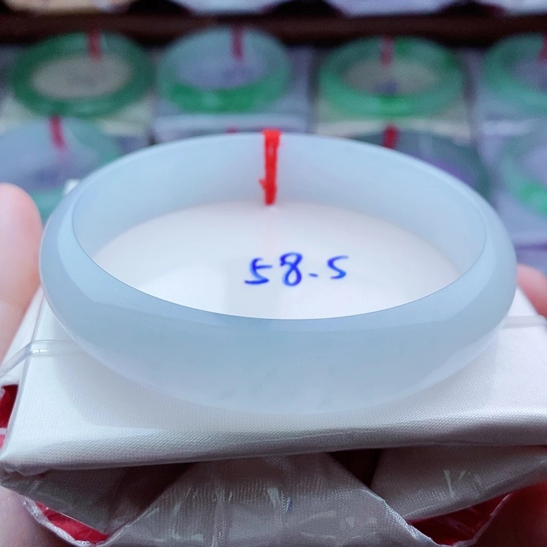 0010编58冰白月光皎洁明亮典藏天然缅甸翡翠A货传承58.5，12.7，6.8