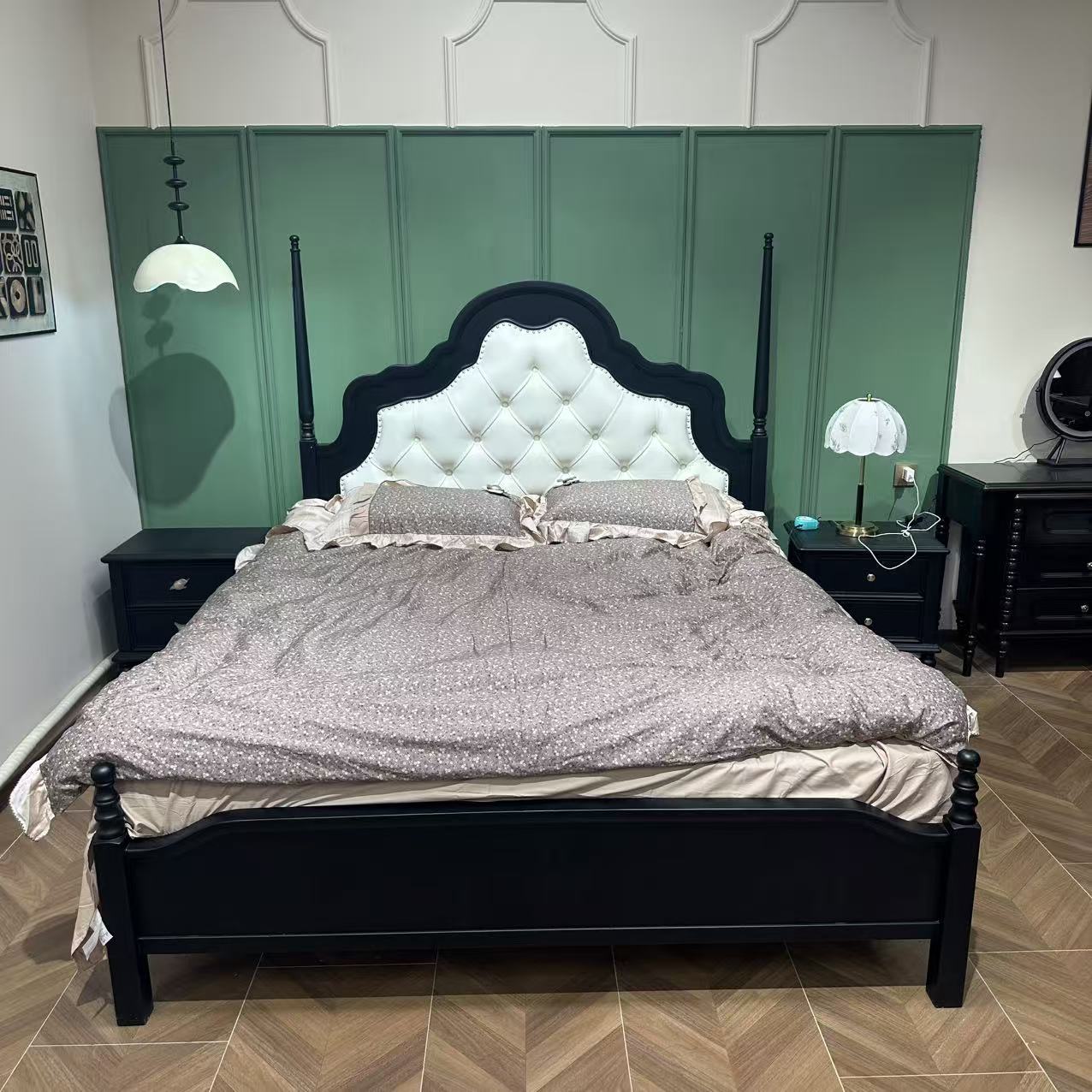 安娜软包全实木床1.5米美式床双人床1.8米1.5m中古风床婚床