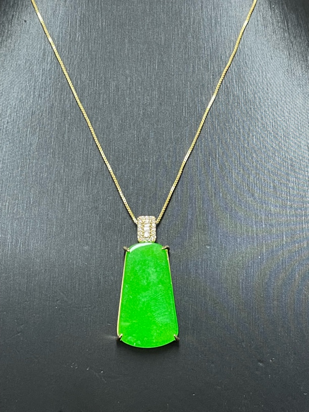 翡翠平安无事牌吊坠14k金