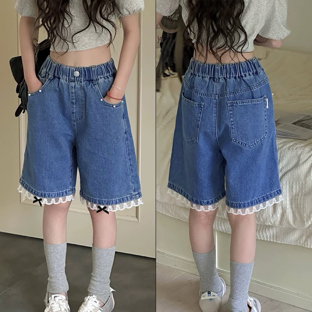 【清货】2025夏韩版花边蝴蝶结五分牛仔裤 D557 557 M