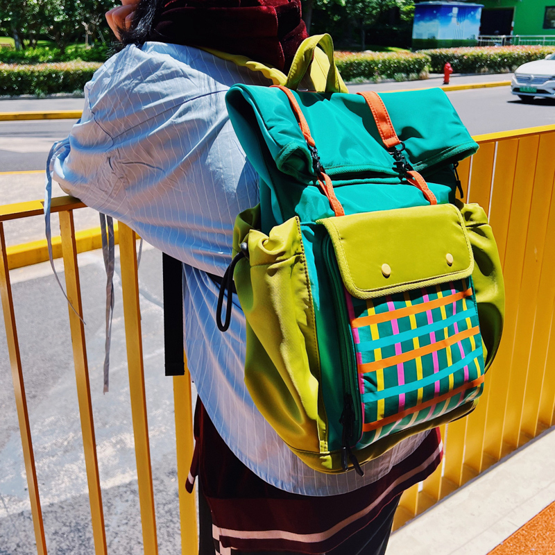 UODYCOCO拼色拉链双根街头潮流双肩包休闲潮流双肩背轻便学生时尚