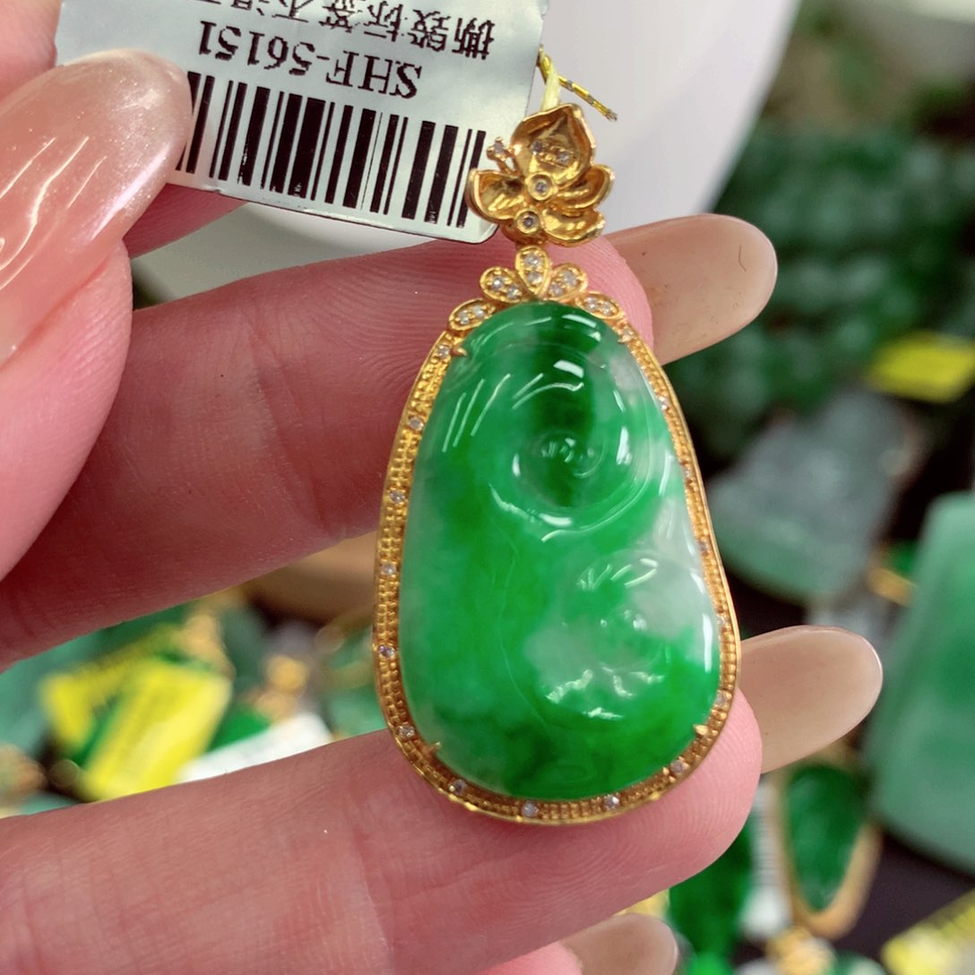 翡翠18K金镶嵌吊坠(不含链)