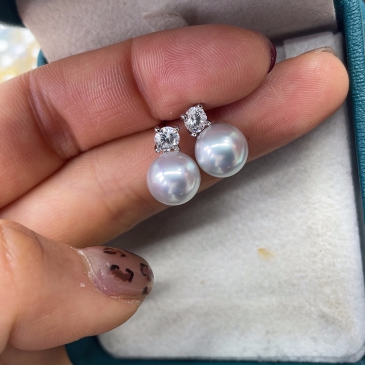 海水珍珠耳饰银S925镶嵌