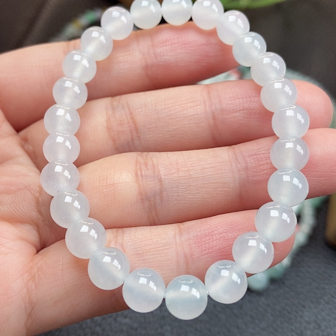 翡翠未镶嵌手链卡7冰胶白月光