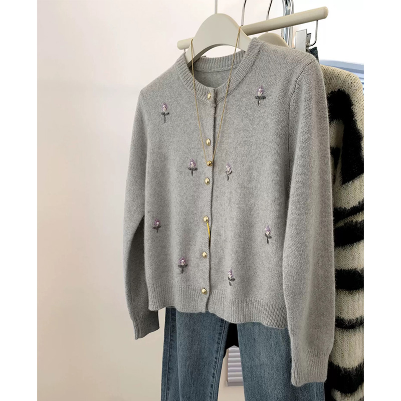 0035圆领针织开衫女25年新款长袖温柔洋气针织外套上衣