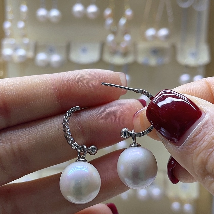 淡水珍珠耳饰银S925镶嵌