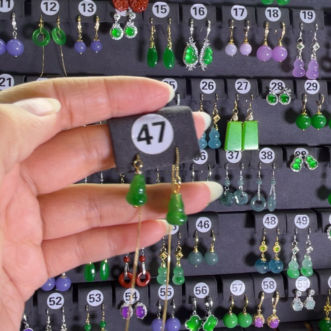 银S925镶嵌翡翠耳饰47