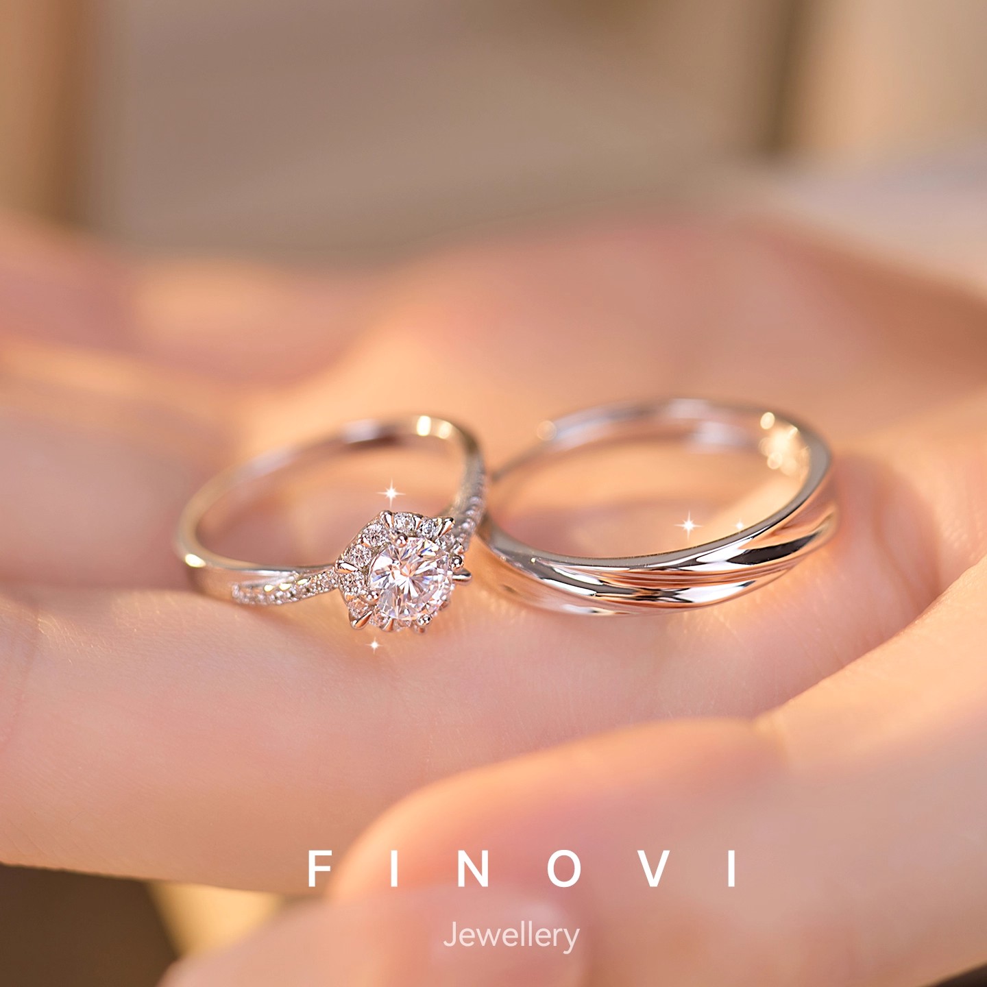 925银莫桑石戒指 D色莫桑钻戒纯银戒指日常百搭求婚订婚道具简约