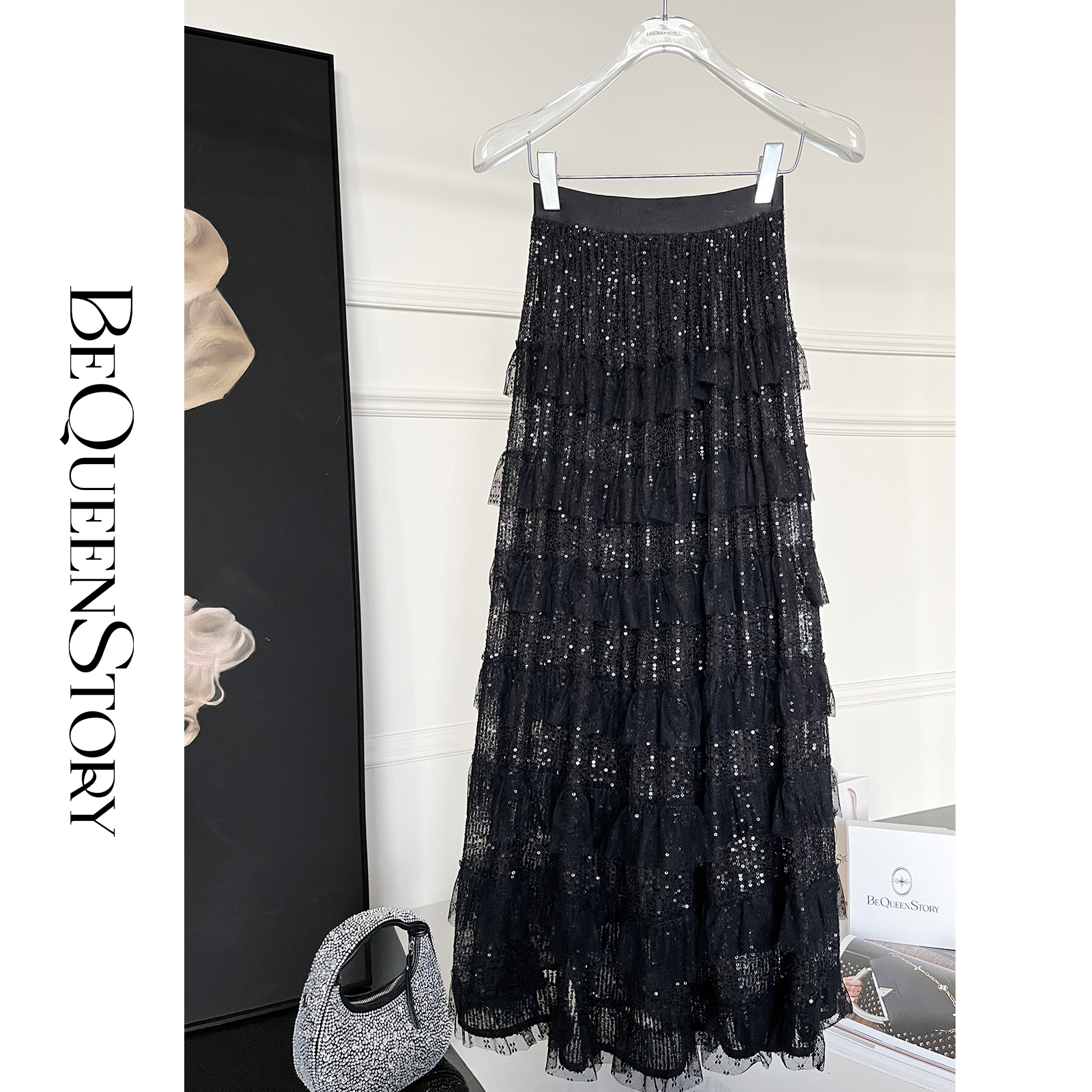 余潇潇【星河瀑布】高智淡人定制珠片网纱蛋糕裙显瘦半身裙