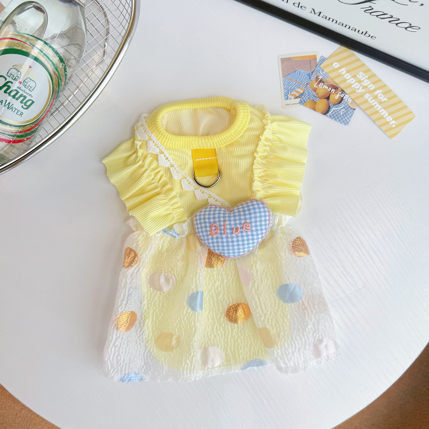 奶黄爱心泡泡裙宠物服饰夏季薄款透气猫咪狗狗衣服防晒冰丝比熊