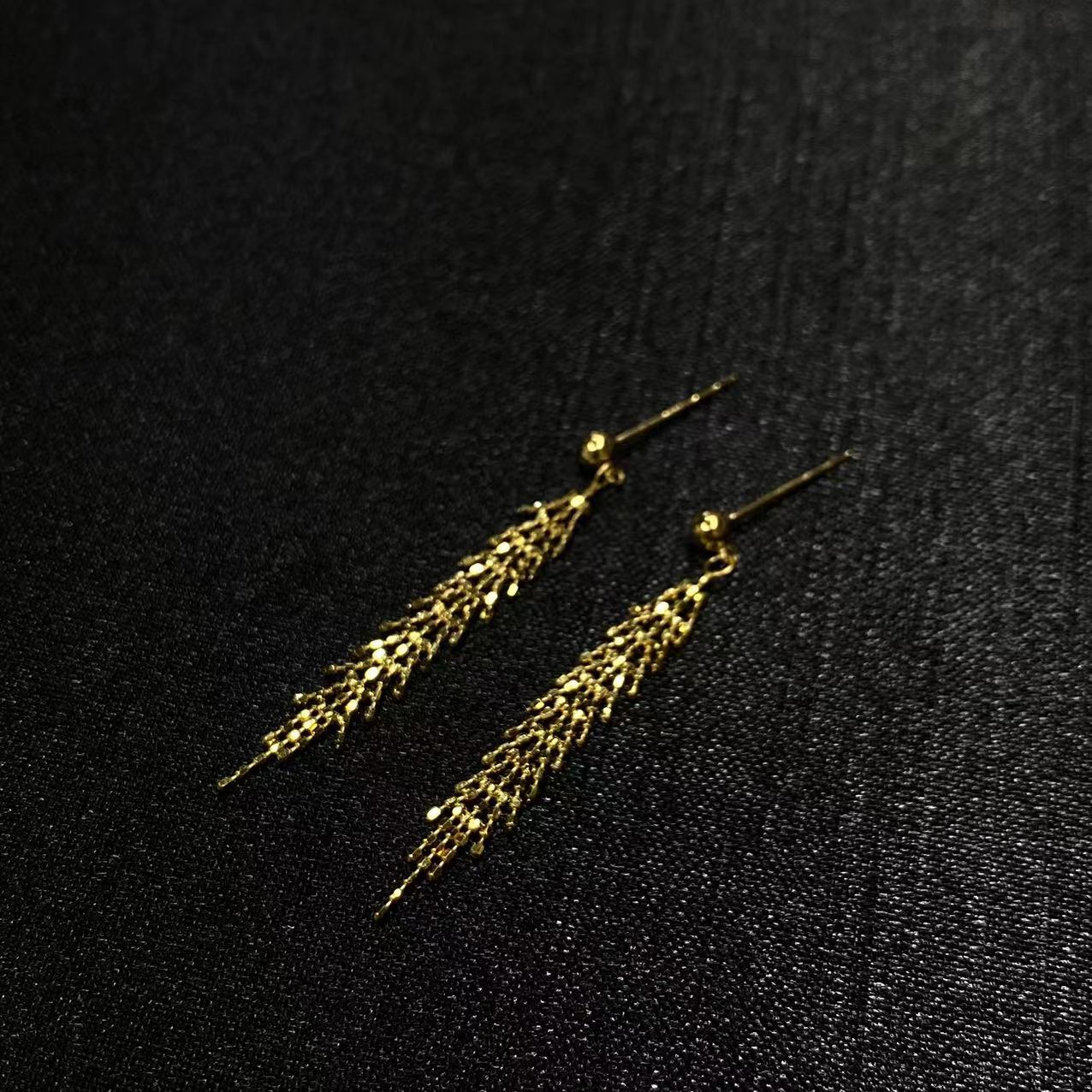 繁花｜18k金手工编织金麦穗流苏耳饰 38mm #6152多样性发一对